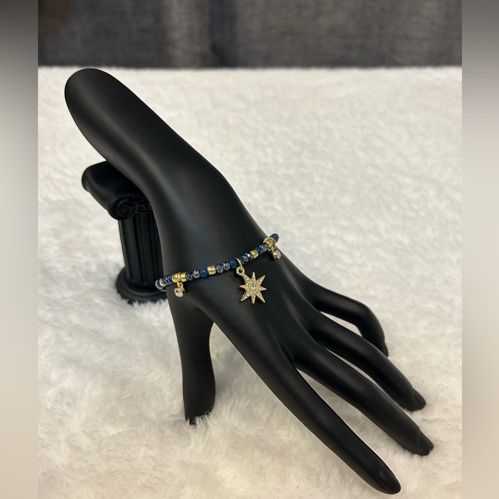 NEW hand crafted beaded star bracelet in blue & gold